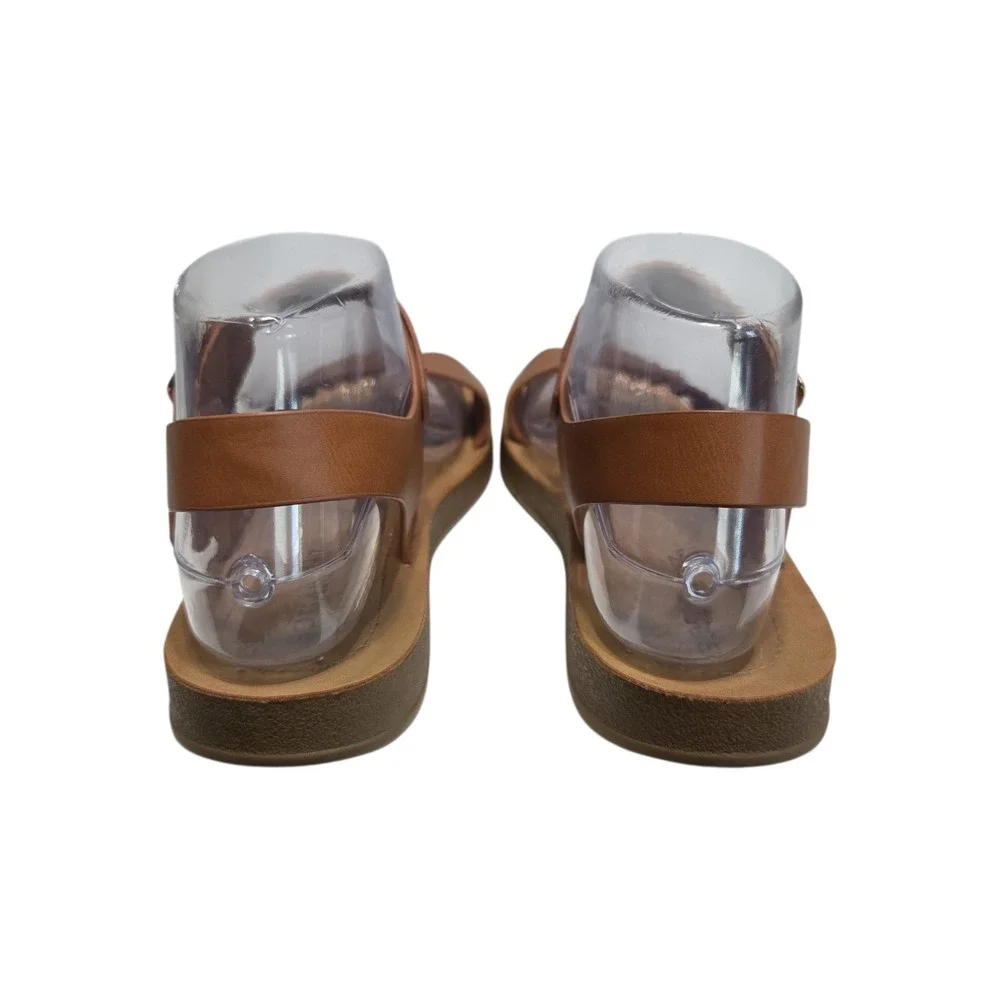 Solanz Plenty Womens‎ Tan Brown Ankle Strap Flat Sandals Size 7.5M